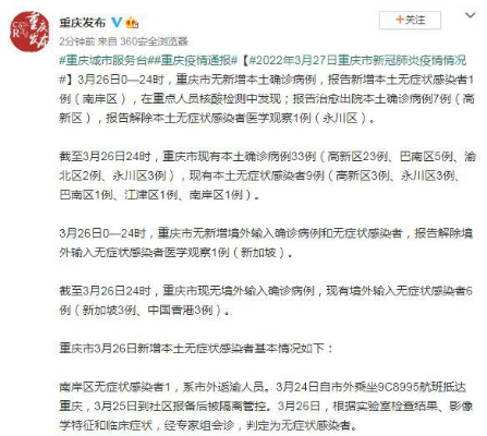 【重庆新增1例本土无症状/重庆确诊新肺炎病例】